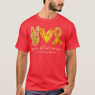 Peace Love Cure Gold Ribbon Childhood Cancer Aware T-Shirt
