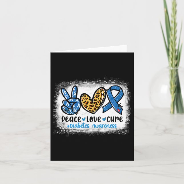 Peace Love Cure Grey Blue Ribbon Diabetes Awarenes Card (Front)