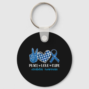 Peace Love Cure Grey Blue Ribbon Diabetes Awarenes Key Ring
