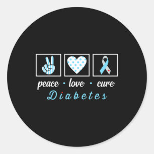 Peace Love Cure Grey Blue Ribbon Type 1 Diabetes A Classic Round Sticker