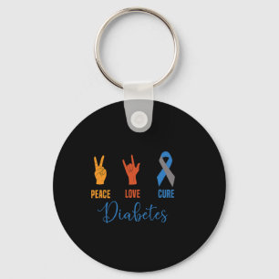 Peace Love Cure Grey Blue Ribbon Type 1 Vintage Di Key Ring