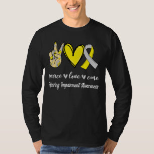 Peace Love Cure Hearing Impairment Silver & Yellow T-Shirt