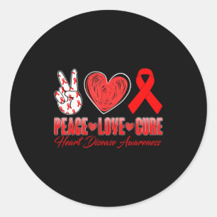 Peace Love Cure Heart Disease Awareness Day Red Ri Classic Round Sticker