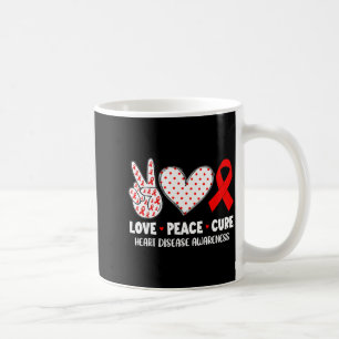 Peace Love Cure Heart Disease Awareness Fighter Re Coffee Mug