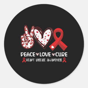 Peace Love Cure Heart Disease Awareness Men Women  Classic Round Sticker