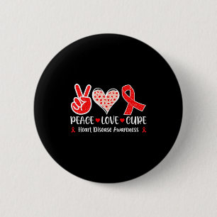 Peace. Love. Cure - Heart Disease Awareness Month 6 Cm Round Badge