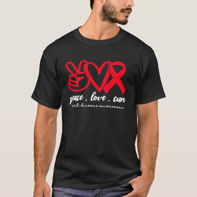 Peace Love Cure Heart Disease Awareness Month For  T-Shirt (Front)