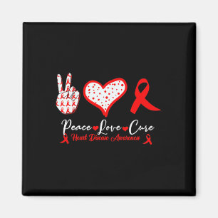 Peace Love Cure Heart Disease Awareness Red Heart Magnet