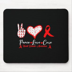 Peace Love Cure Heart Disease Awareness Red Heart  Mouse Pad