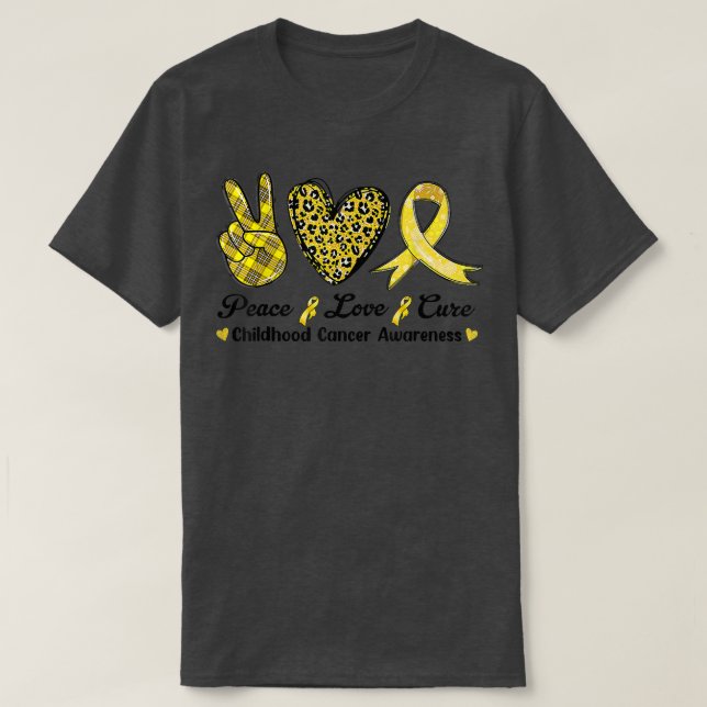 Peace Love Cure-Heart Leopard Childhood Cancer Awa T-Shirt (Design Front)