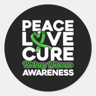 Peace Love Cure Kidney Disease Awareness 1  Classic Round Sticker
