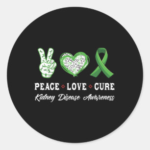 Peace Love Cure Kidney Disease Awareness Men Women Classic Round Sticker