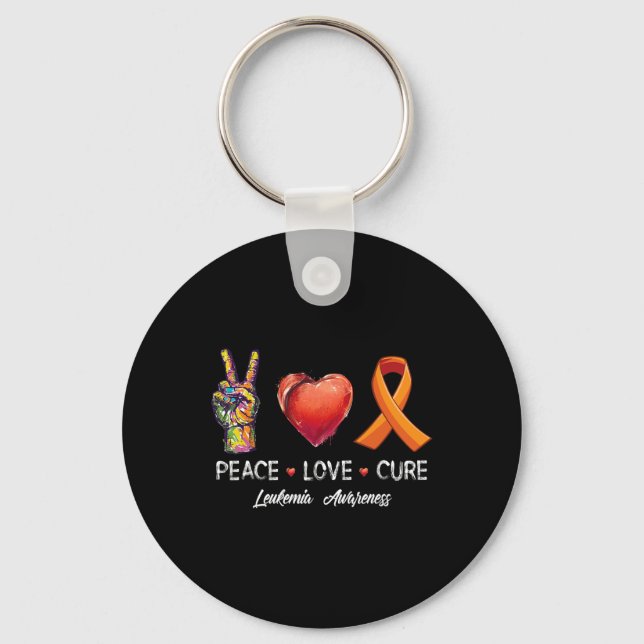 Peace Love cure leukaemia awareness men women kids Key Ring (Front)