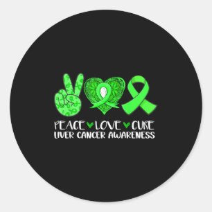Peace Love Cure Liver Cancer Awareness Green Ribbo Classic Round Sticker