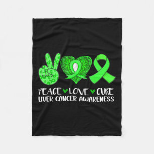 Peace Love Cure Liver Cancer Awareness Green Ribbo Fleece Blanket
