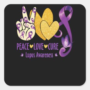 Peace  Love  Cure Lupus Awareness Purple Square Sticker