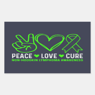 Peace Love Cure Lymphoma Awareness Support Rectangular Sticker