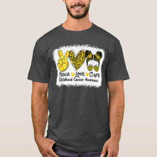 Peace Love Cure Messy Bun Childhood Cancer Awarene T-Shirt