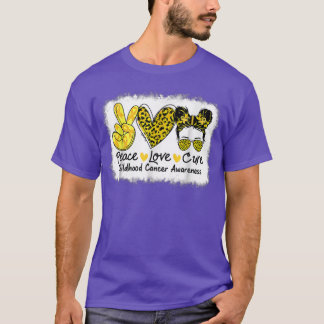 Peace Love Cure Messy Bun Childhood Cancer Awarene T-Shirt