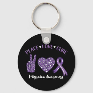 Peace Love Cure Migraine Awareness Ribbon Key Ring