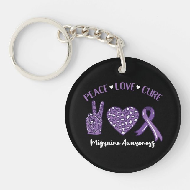 Peace Love Cure Migraine Awareness Ribbon Key Ring (Front)