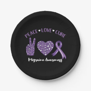 Peace Love Cure Migraine Awareness Ribbon Paper Plate