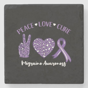 Peace Love Cure Migraine Awareness Ribbon Stone Coaster