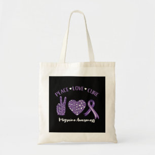 Peace Love Cure Migraine Awareness Ribbon Tote Bag