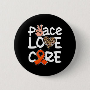 Peace Love Cure Orange Ribbon Leukaemia Awareness 6 Cm Round Badge