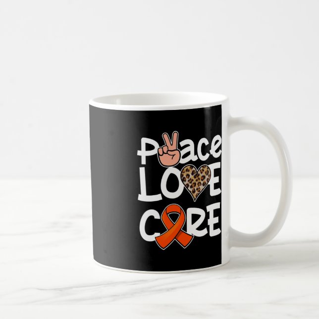 Peace Love Cure Orange Ribbon Leukaemia Awareness  Coffee Mug (Right)