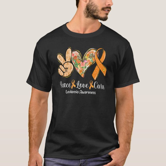 Peace Love Cure Orange Ribbon Leukaemia Awareness T-Shirt (Front)