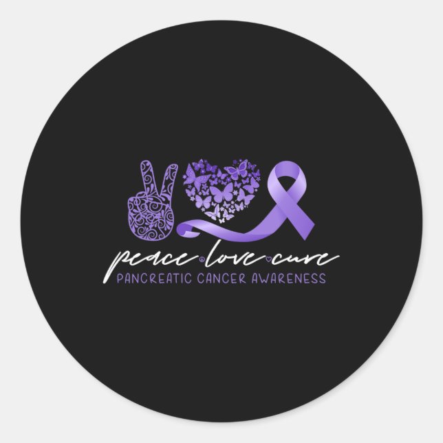 Peace Love Cure Pancreatic Cancer Awareness 1  Classic Round Sticker (Front)