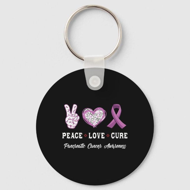 Peace Love cure Pancreatic cancer awareness men wo Key Ring (Front)