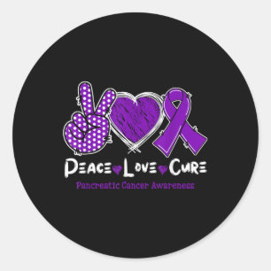 Peace Love Cure Pancreatic Cancer Awareness Purple Classic Round Sticker