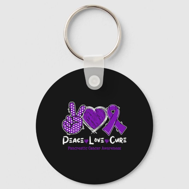 Peace Love Cure Pancreatic Cancer Awareness Purple Key Ring (Front)