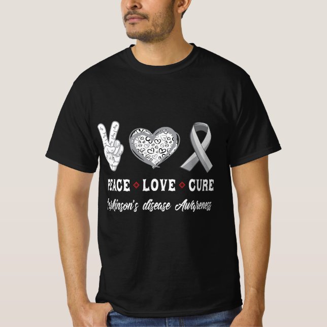 Peace Love cure Parkinson's disease awareness men  T-Shirt (Front)