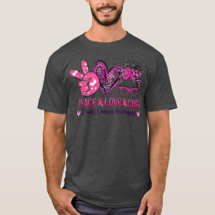 Peace Love Cure Pink Leopard Messy Bun Breast Canc T-Shirt