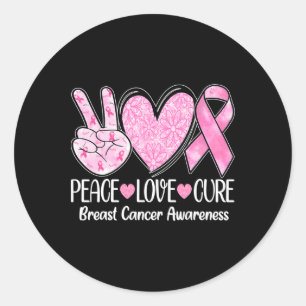 Peace Love Cure Pink Ribbon Breast Cancer Awarenes Classic Round Sticker
