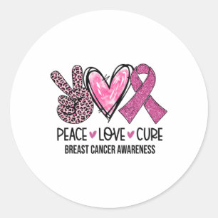 Peace Love Cure Pink Ribbon Breast Cancer Awarenes Classic Round Sticker