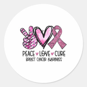 Peace Love Cure Pink Ribbon Cancer Breast Awarenes Classic Round Sticker