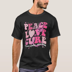 Peace Love Cure Pink Ribbon Cancer Breast Awarenes T-Shirt
