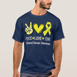 Peace Love Cure Pink Ribbon Childhood Cancer Aware T-Shirt