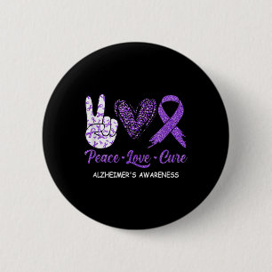Peace Love Cure Purple Ribbon Alzheimer Disease Aw 6 Cm Round Badge