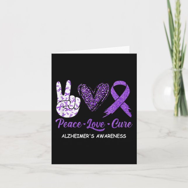 Peace Love Cure Purple Ribbon Alzheimer Disease Aw Card (Front)