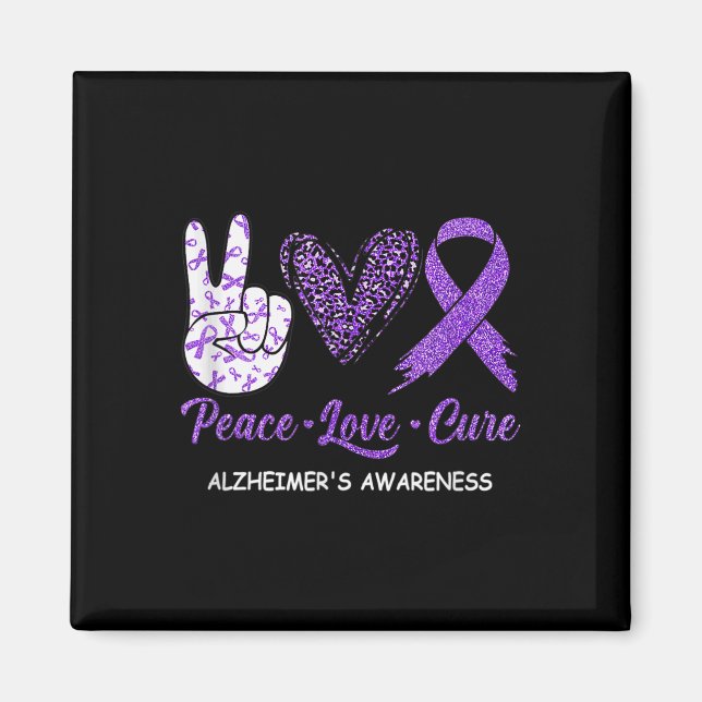 Peace Love Cure Purple Ribbon Alzheimer Disease Aw Magnet (Front)