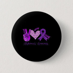 Peace Love Cure Purple Ribbon Alzheimer's Awarenes 6 Cm Round Badge