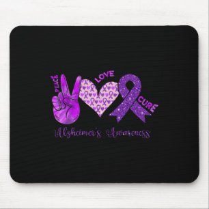 Peace Love Cure Purple Ribbon Alzheimer's Awarenes Mouse Pad
