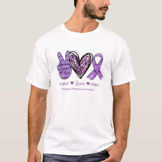 Peace Love Cure Purple Ribbon Domestic Violence Aw T-Shirt