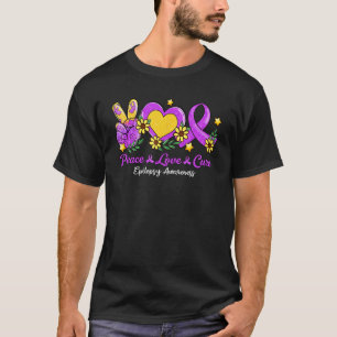 Peace Love Cure Purple Ribbon Epilepsy Awareness T-Shirt