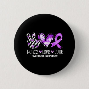 Peace Love Cure Purple Ribbon Overdose Awareness 6 Cm Round Badge